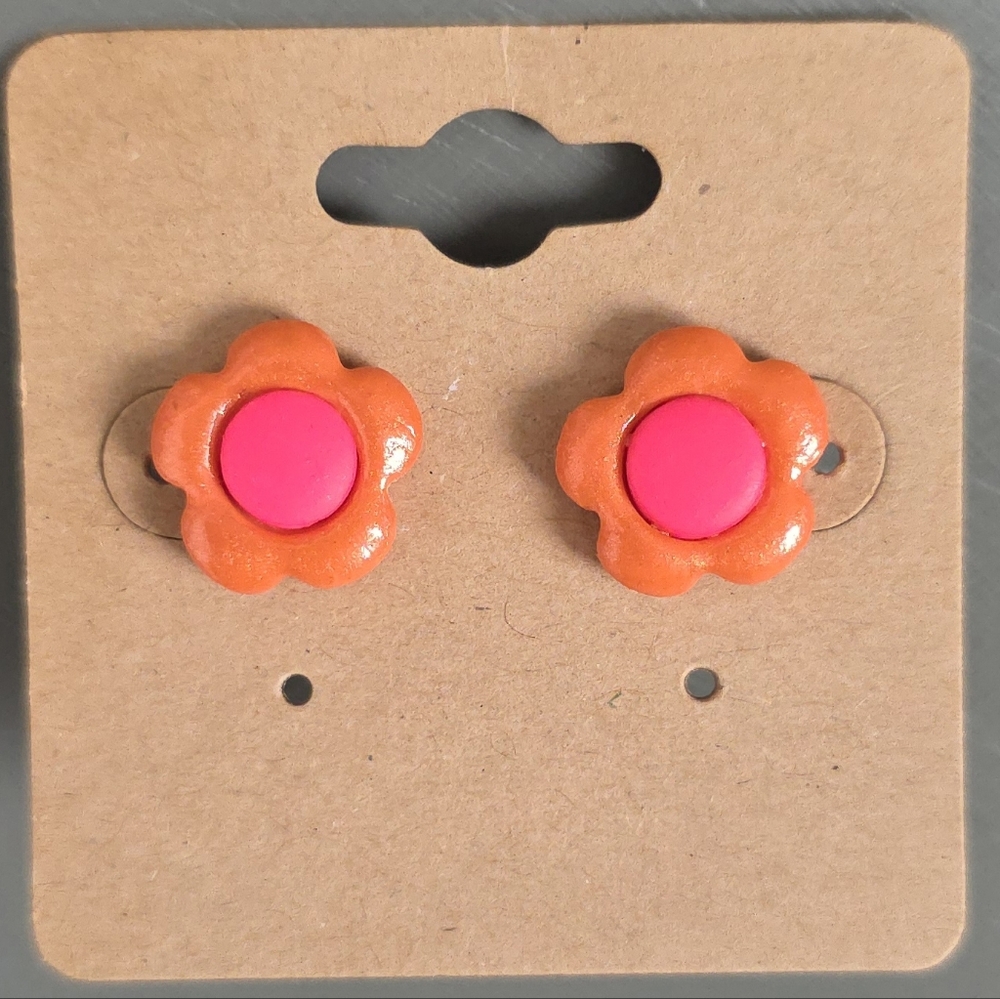 Orange Flower Stud Post Earrings
